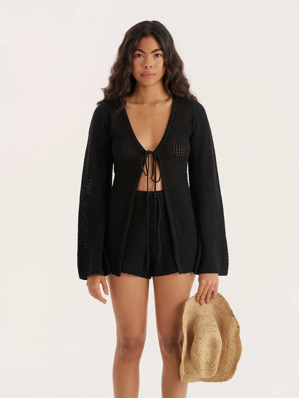 NWT 4th & Reckless Antoine Crochet Tie Long Sleeve Top - Black - Size Small